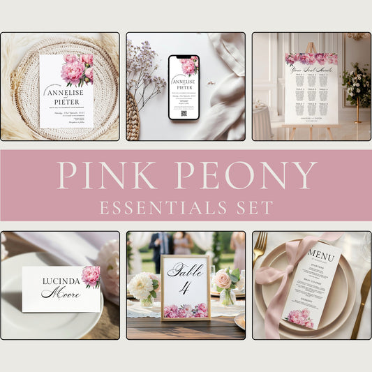 Pink Peony Wedding Stationery Essentials Set