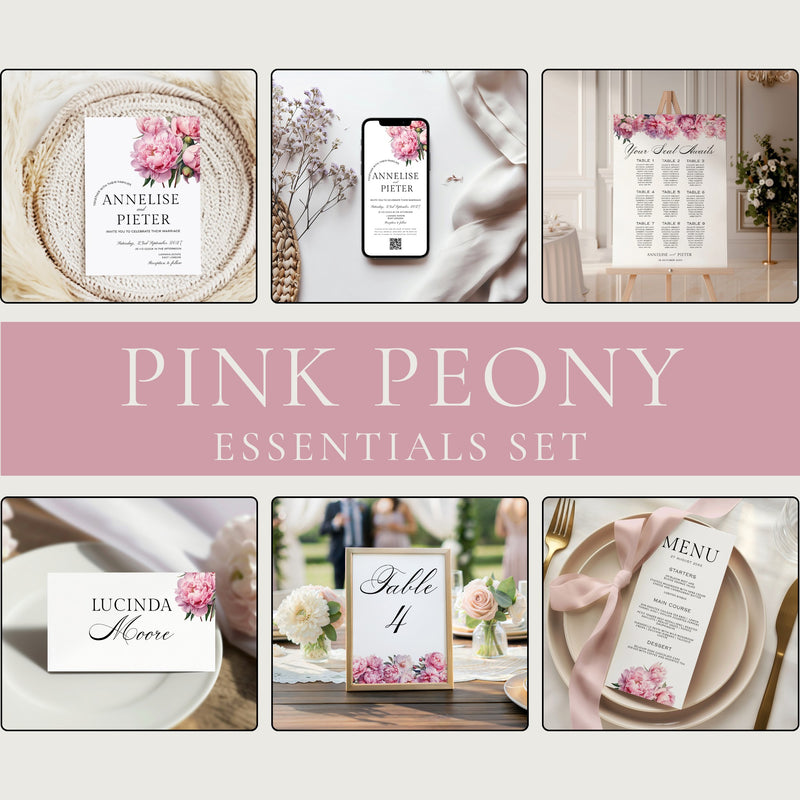 Pink Peony Wedding Stationery Essentials Set