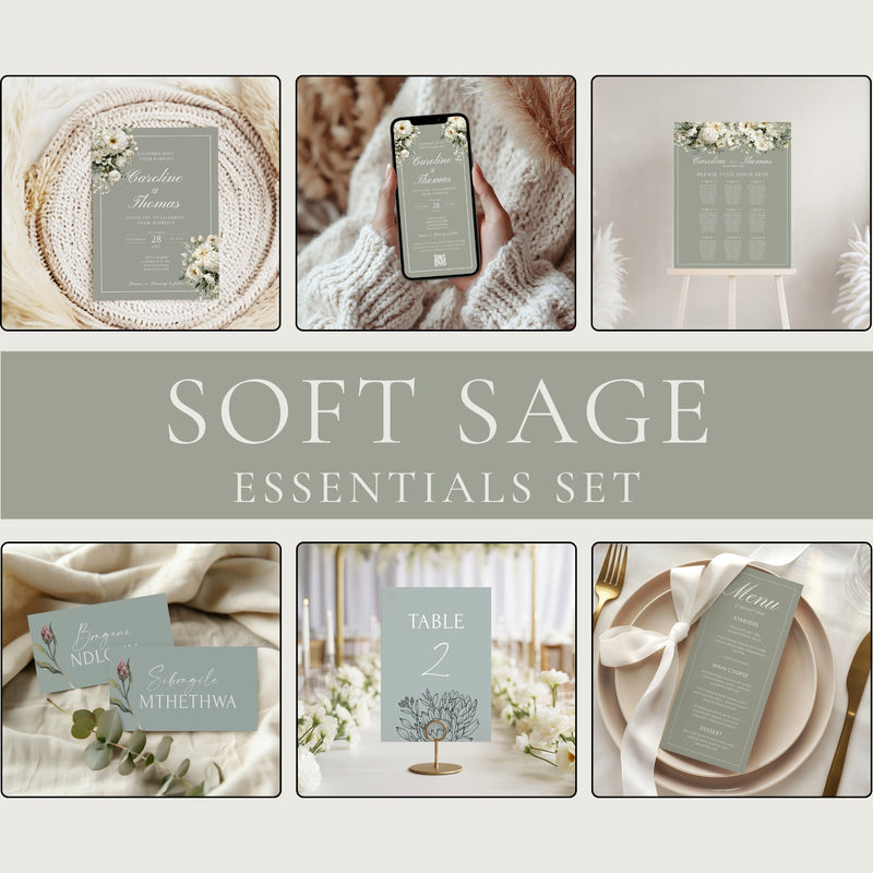 Soft Sage Wedding Stationery Essentials Set