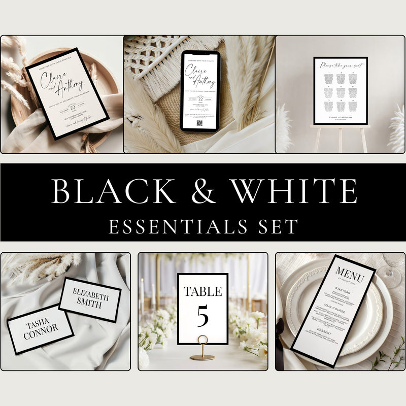 Black & White Wedding Stationery Essentials Set