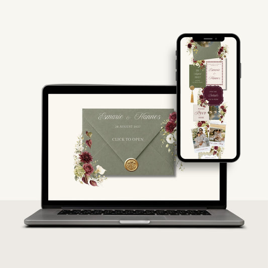Burgundy Olive Wedding Website Template