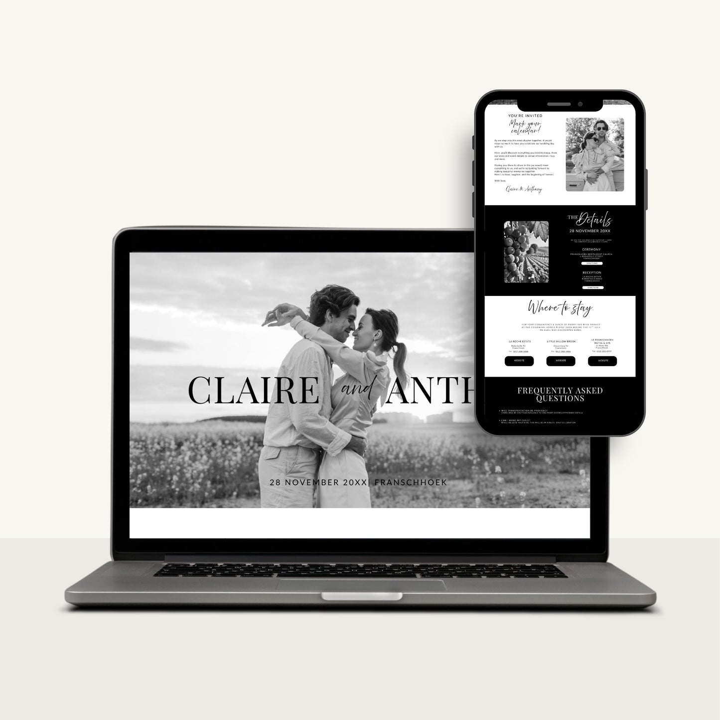Black and White Wedding Website Template