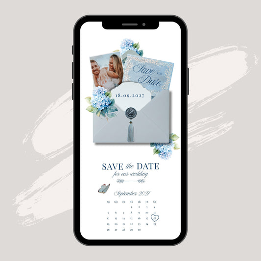Blue Hydrangea Wedding Save the Date Template