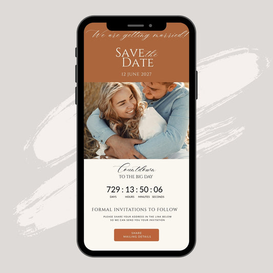 Terracotta Ivory Wedding Save the Date Template