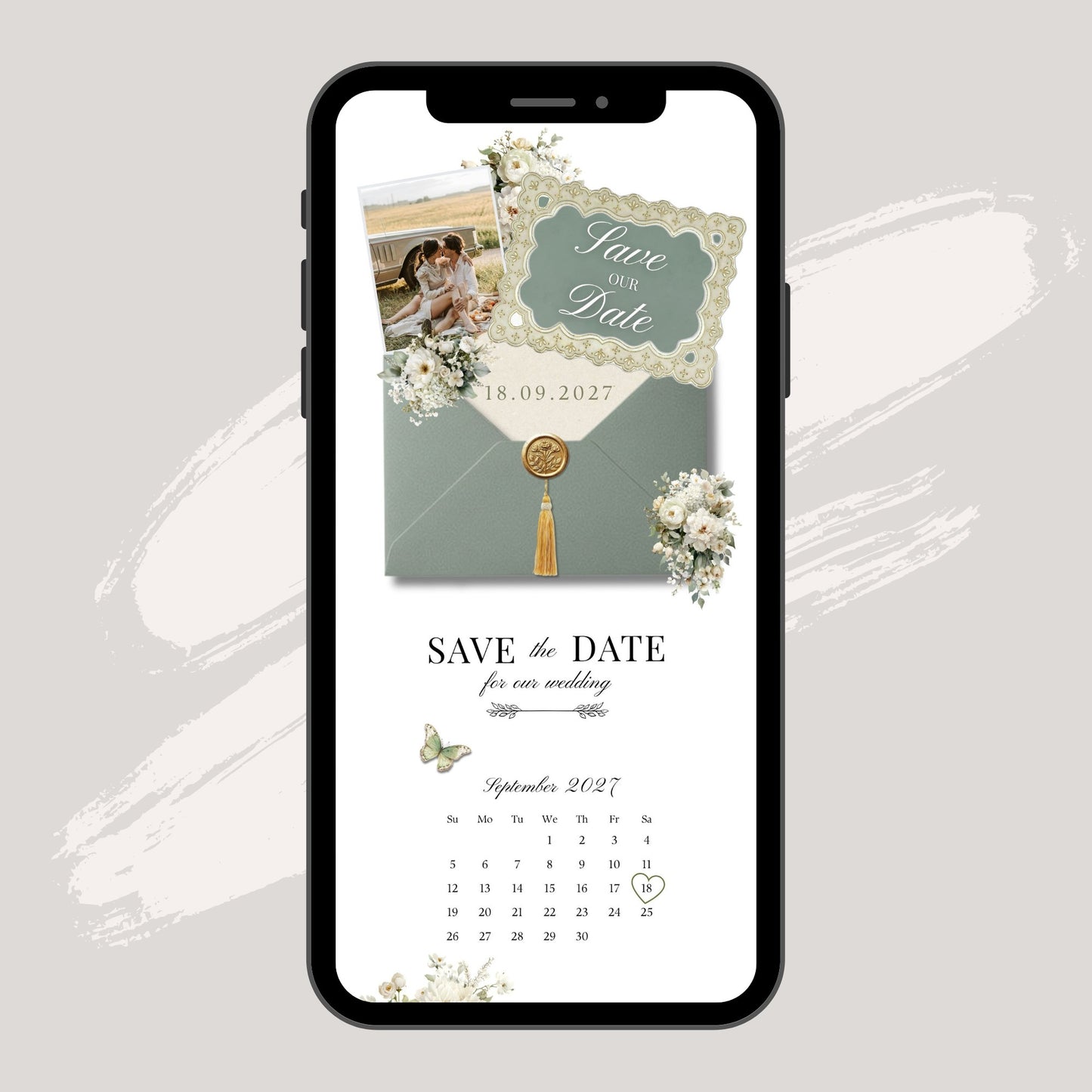Soft Sage Wedding Save the Date Template