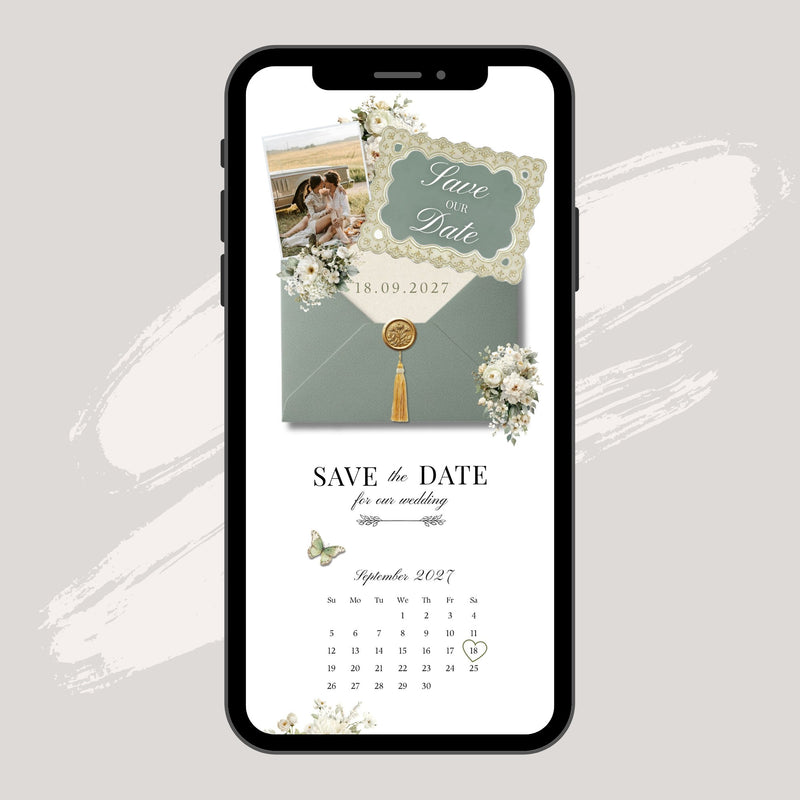 Soft Sage Wedding Save the Date Template