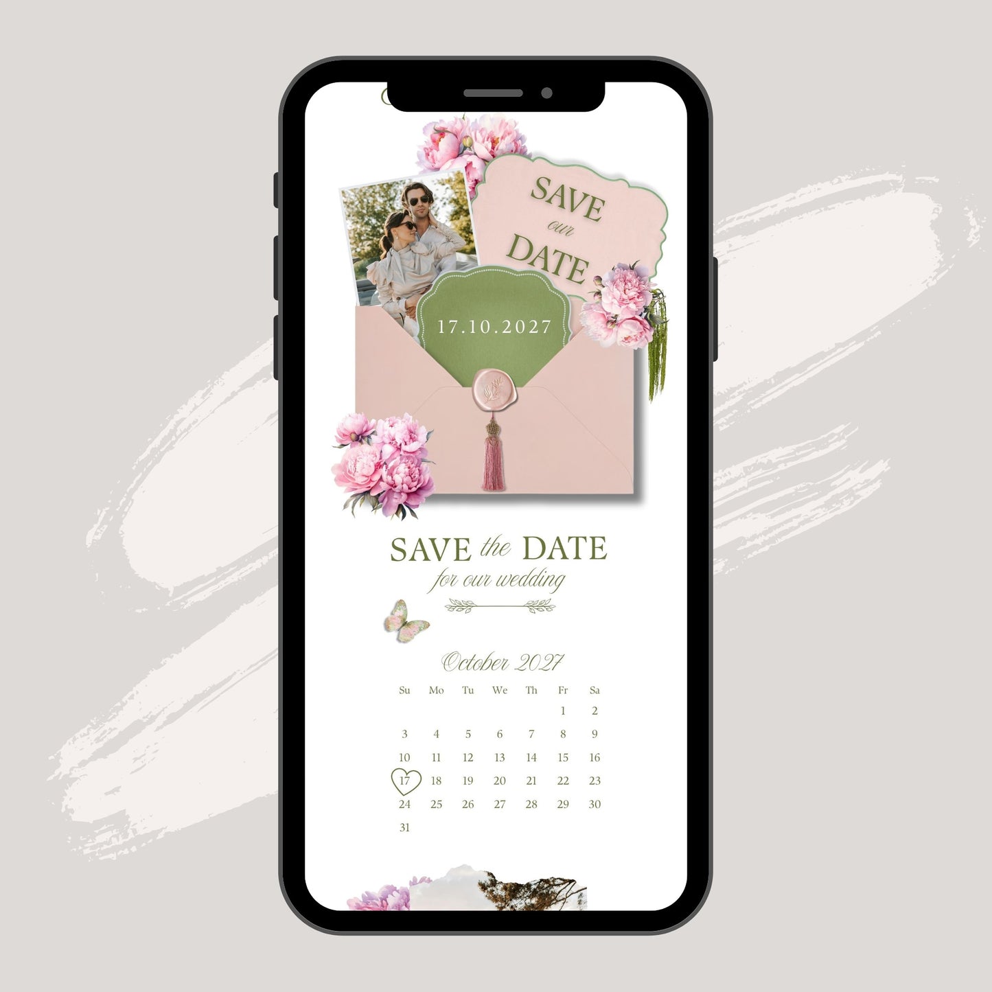 Pink Peony Wedding Save the Date Template