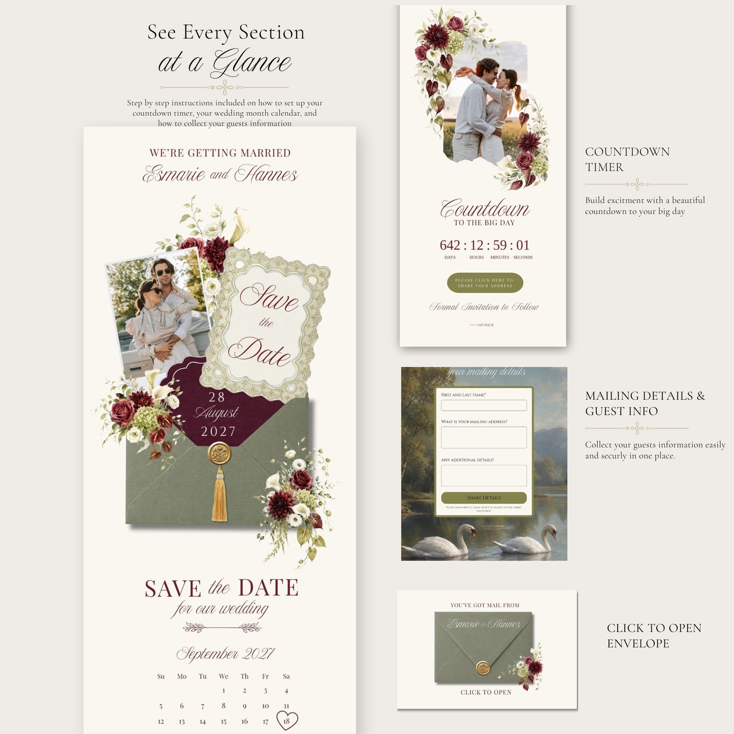 Burgundy Olive Wedding Save the Date Template