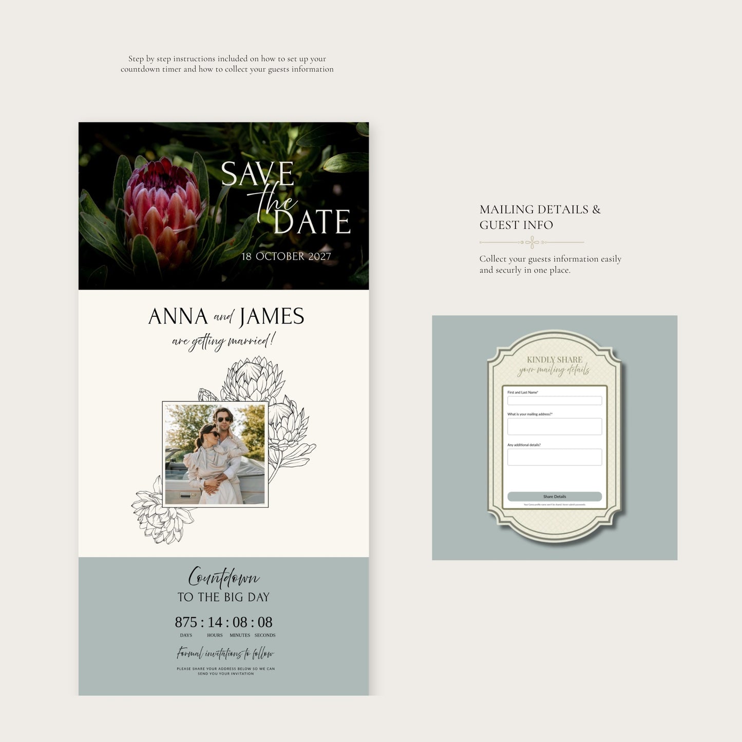 Protea Wedding Save the Date Template