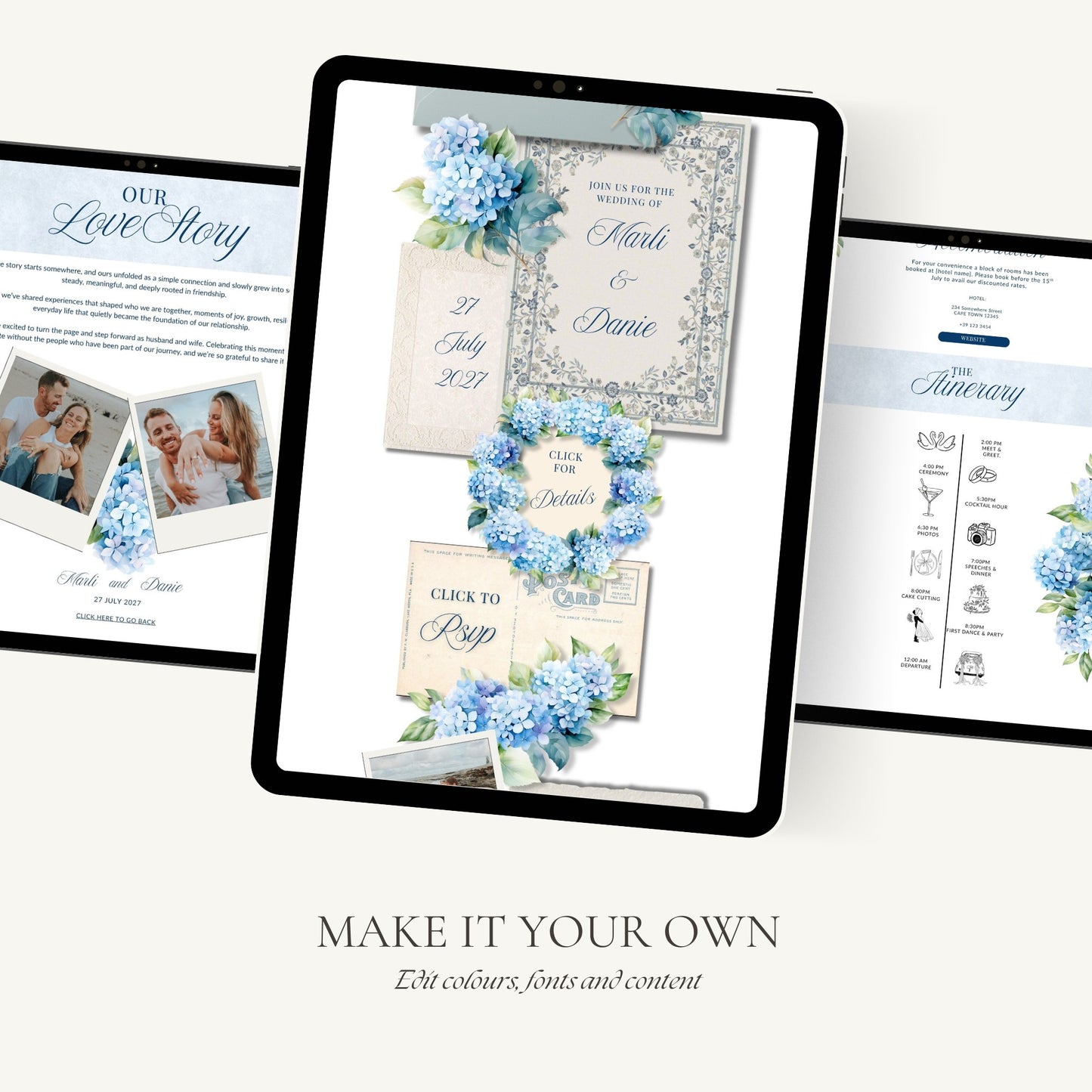 Blue Hydrangea Wedding Website Template