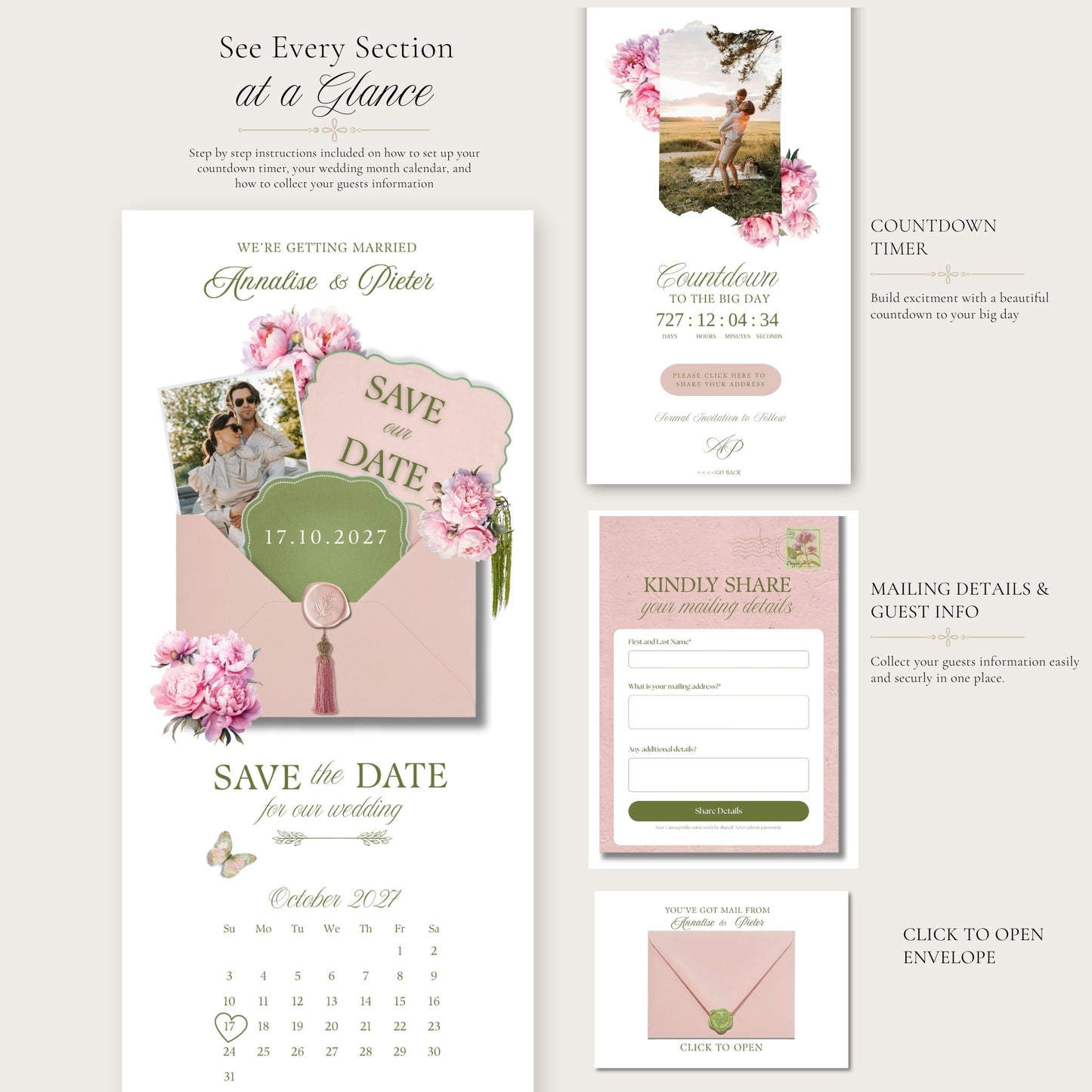 Pink Peony Wedding Save the Date Template