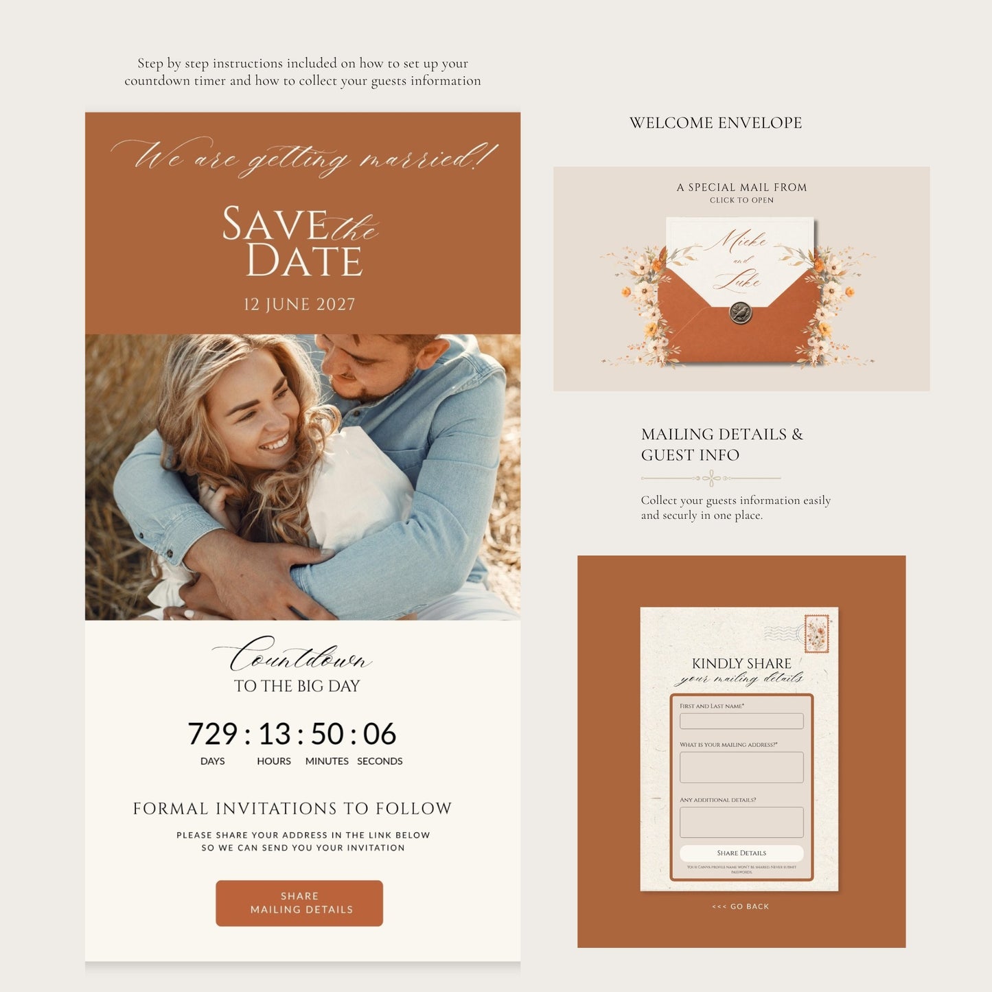 Terracotta Ivory Wedding Save the Date Template