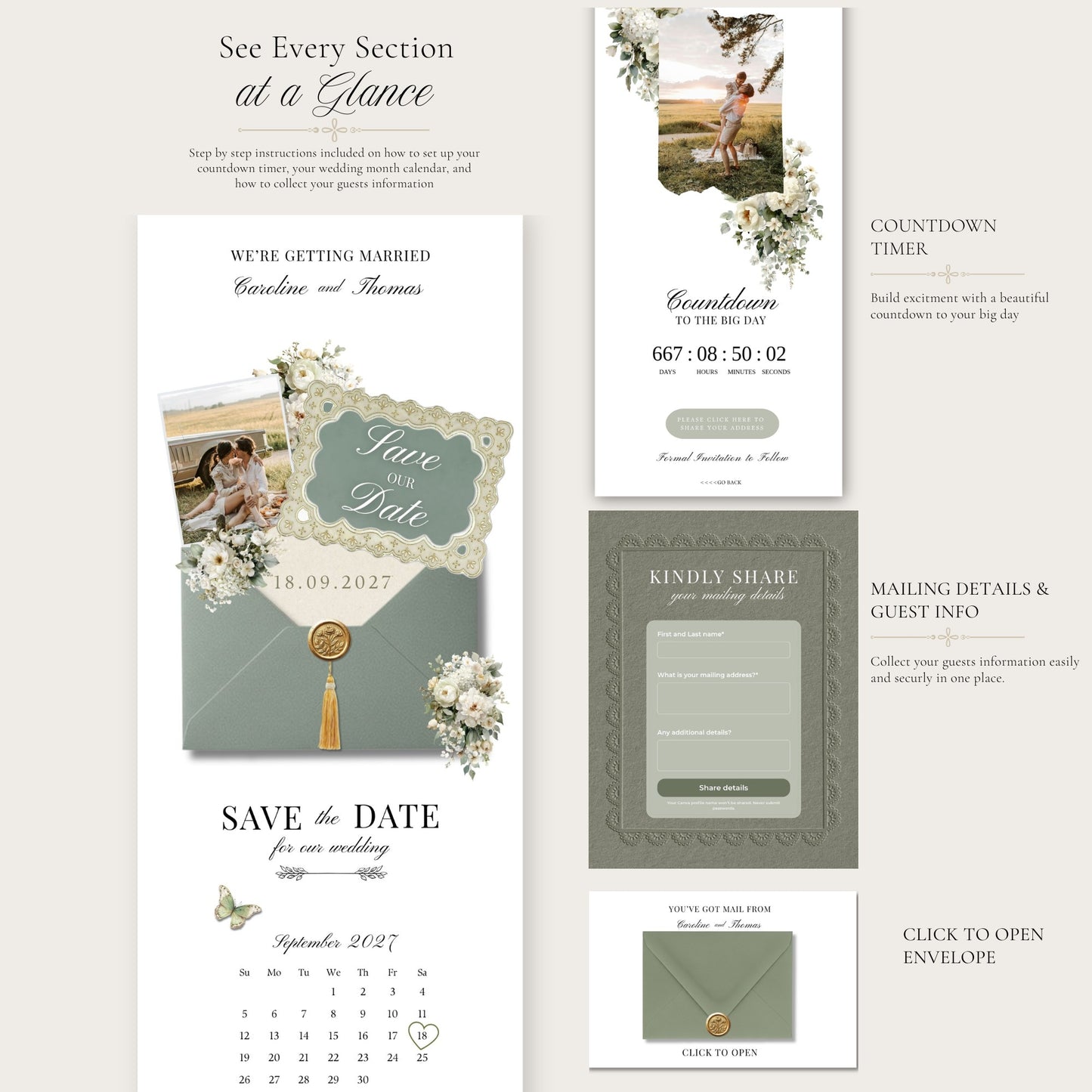 Soft Sage Wedding Save the Date Template