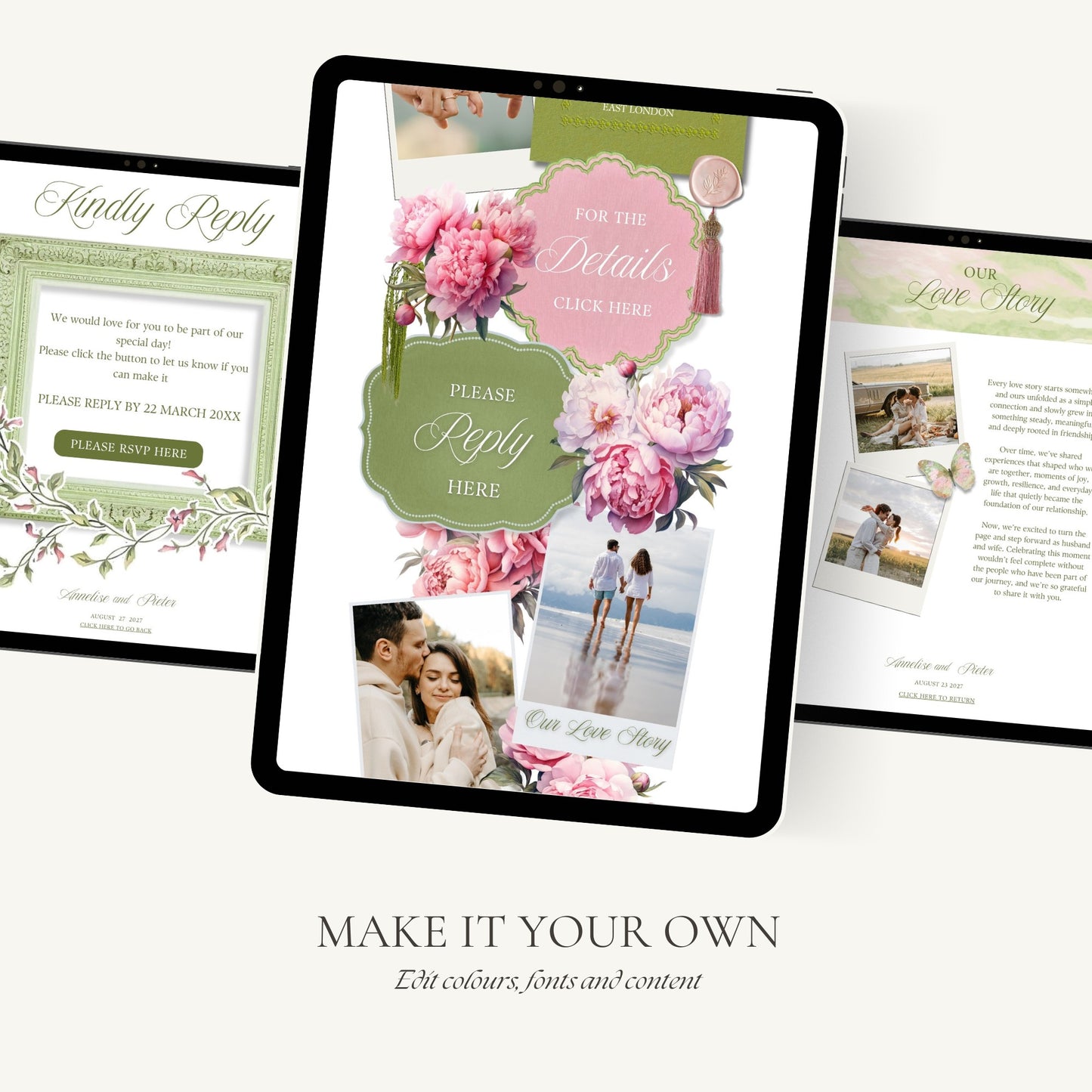 Pink Peony Wedding Website Template