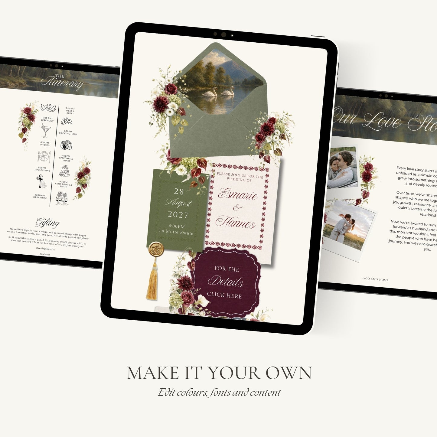 Burgundy Olive Wedding Website Template