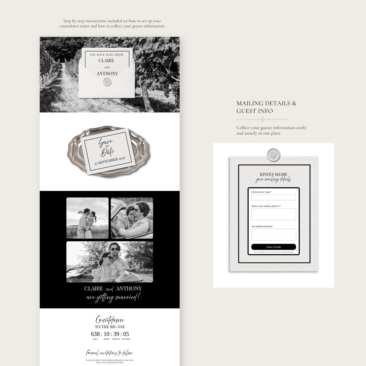 Black and White Wedding Save the Date Template