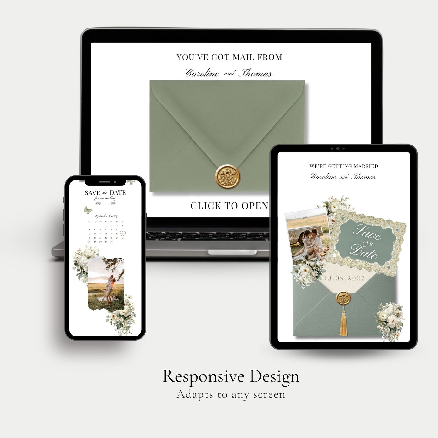 Soft Sage Wedding Save the Date Template