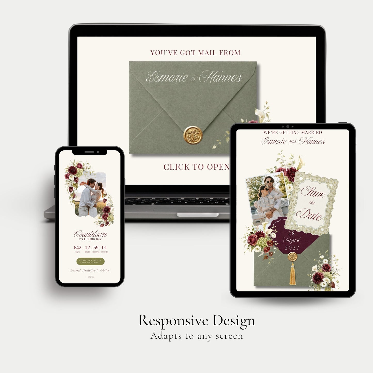 Burgundy Olive Wedding Save the Date Template