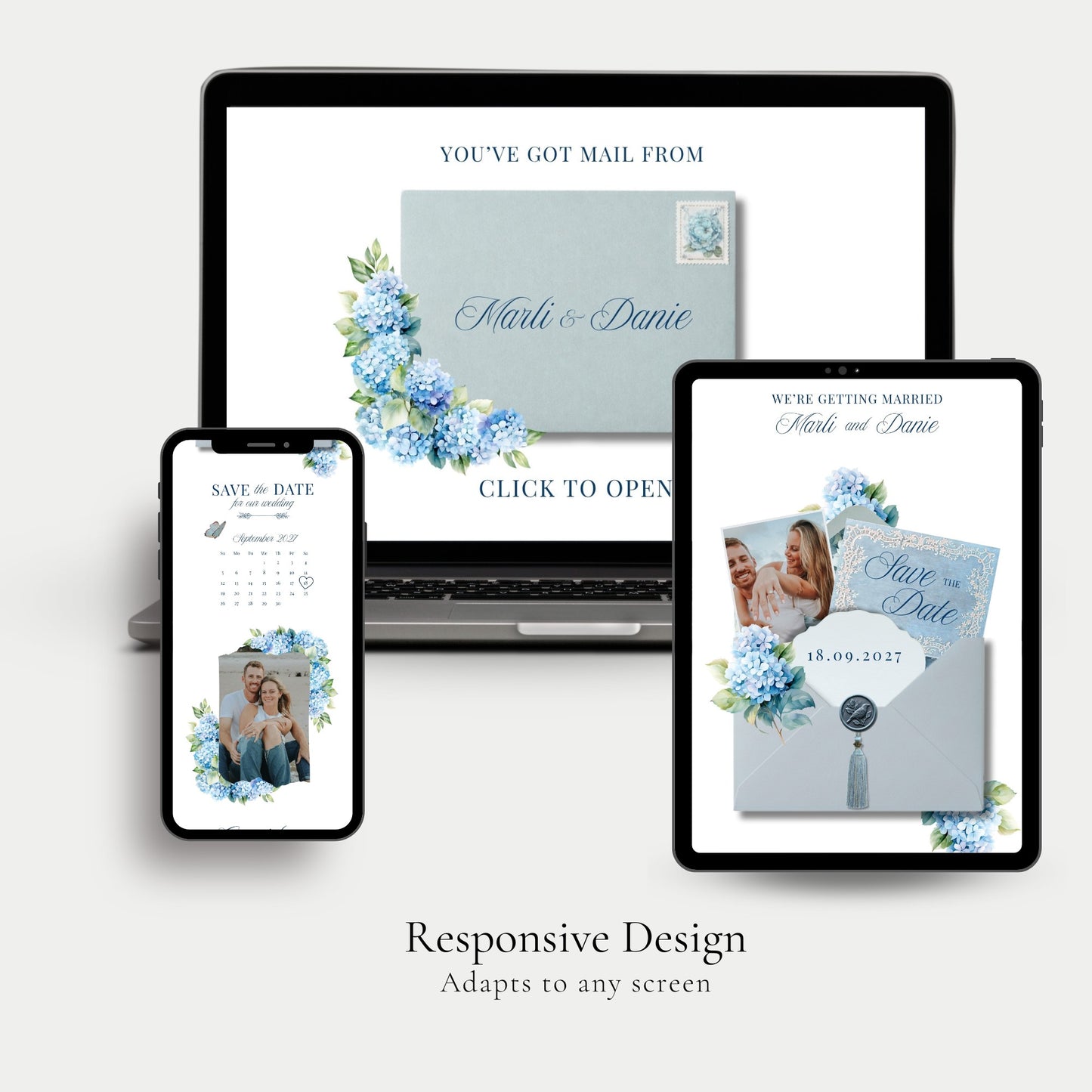 Blue Hydrangea Wedding Save the Date Template