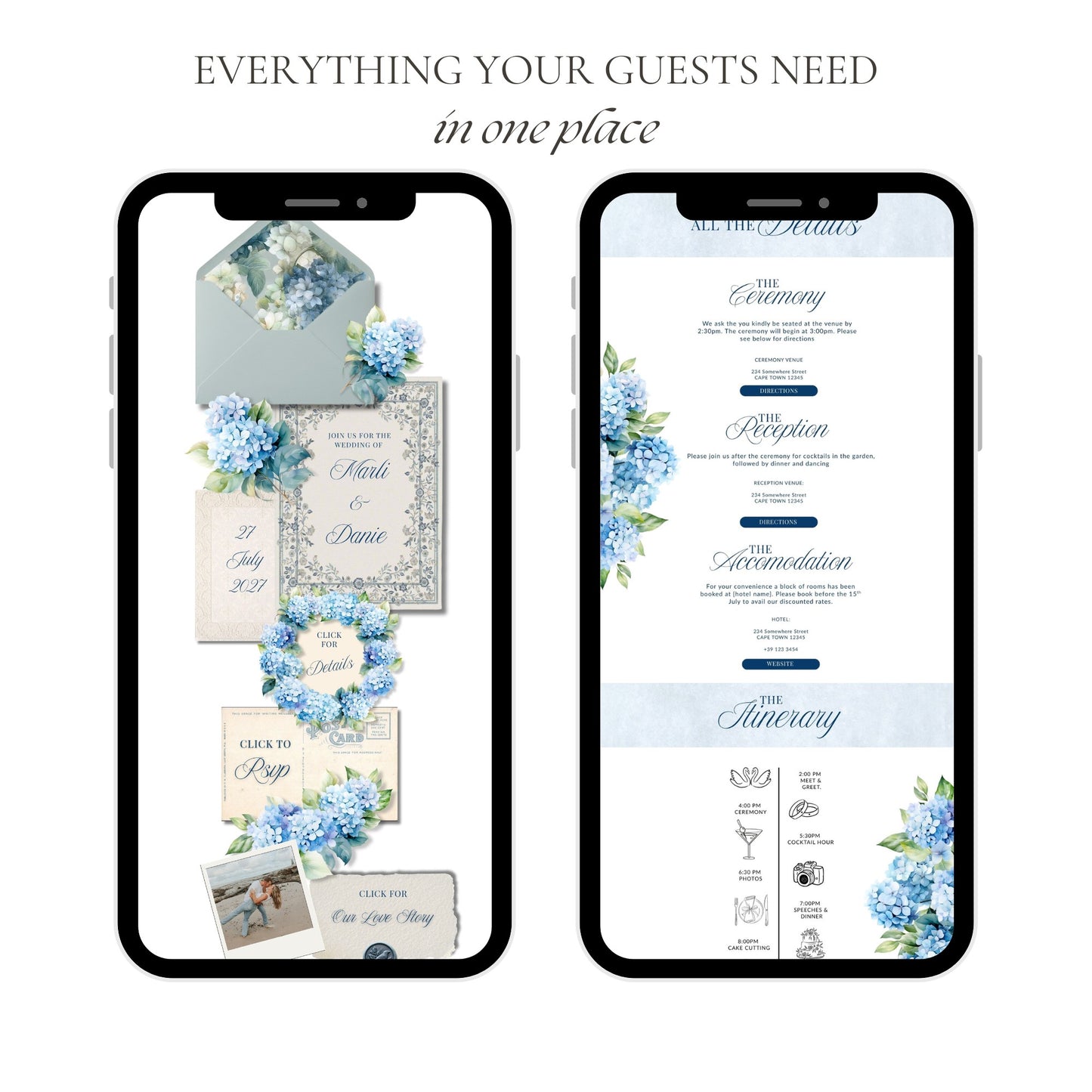 Blue Hydrangea Wedding Website Template