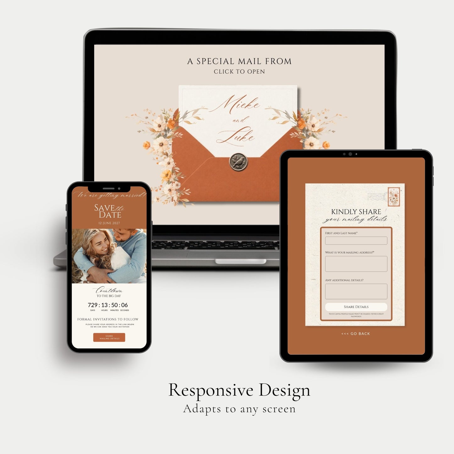 Terracotta Ivory Wedding Save the Date Template