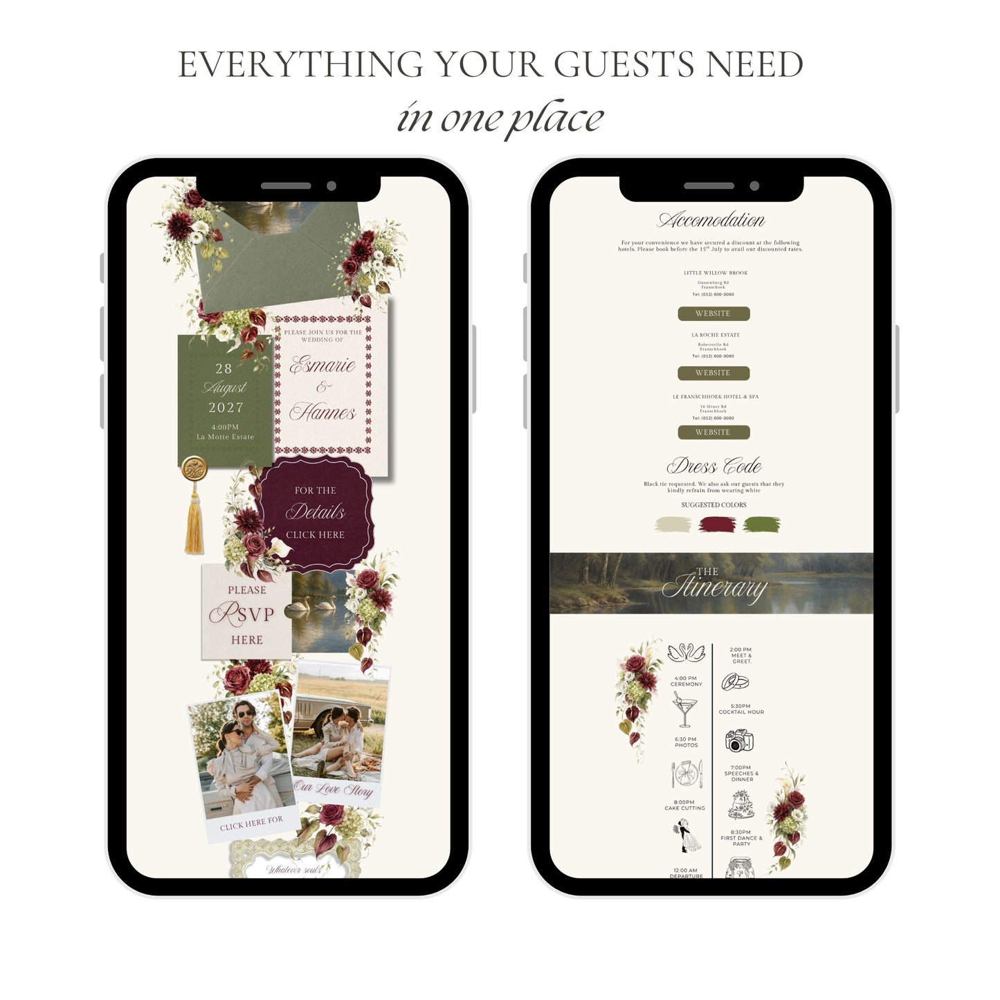 Burgundy Olive Wedding Website Template