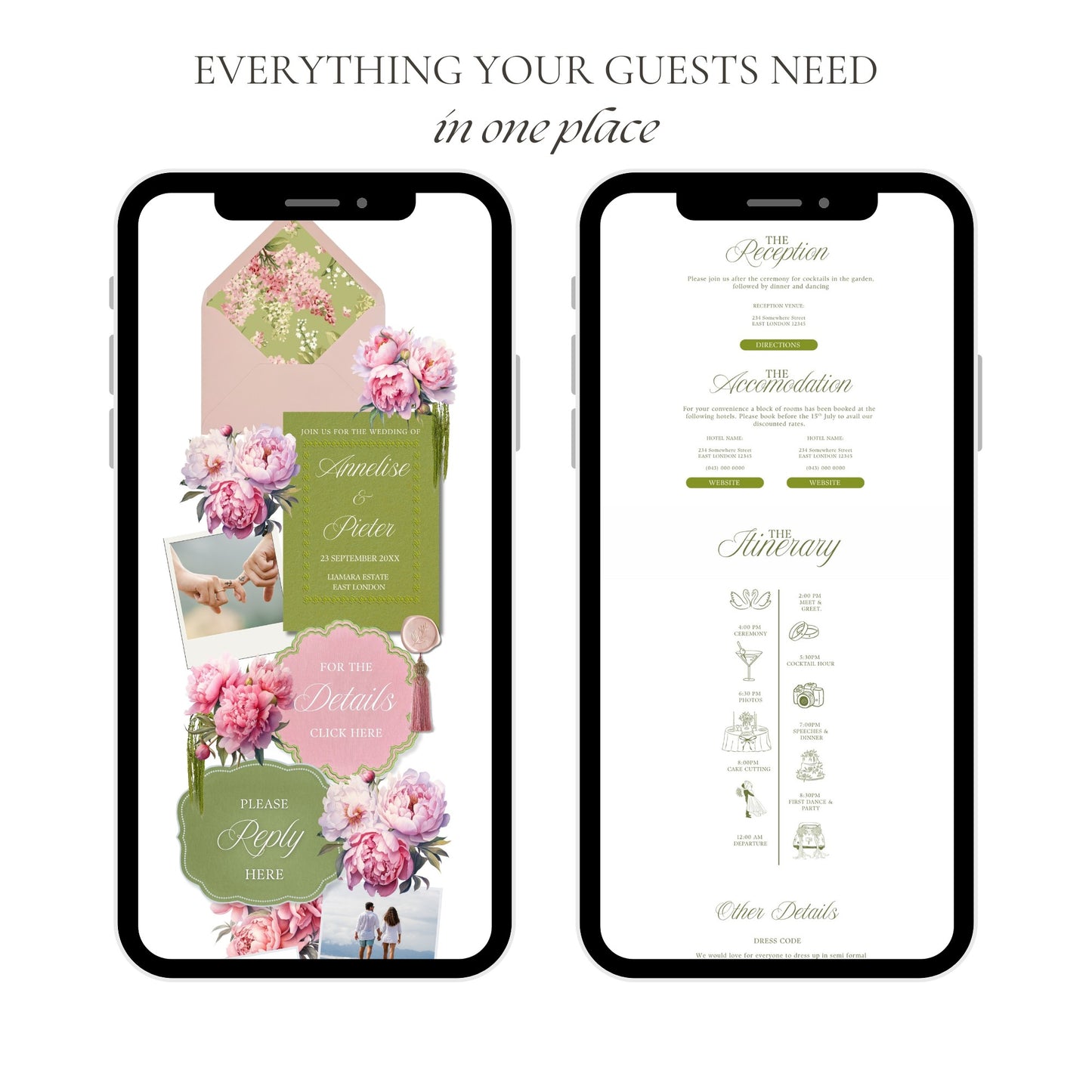 Pink Peony Wedding Website Template