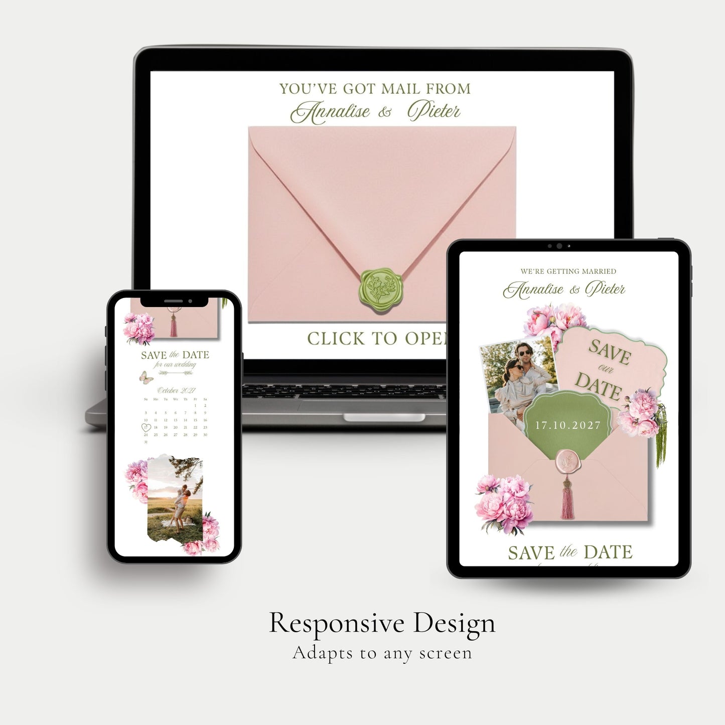 Pink Peony Wedding Save the Date Template