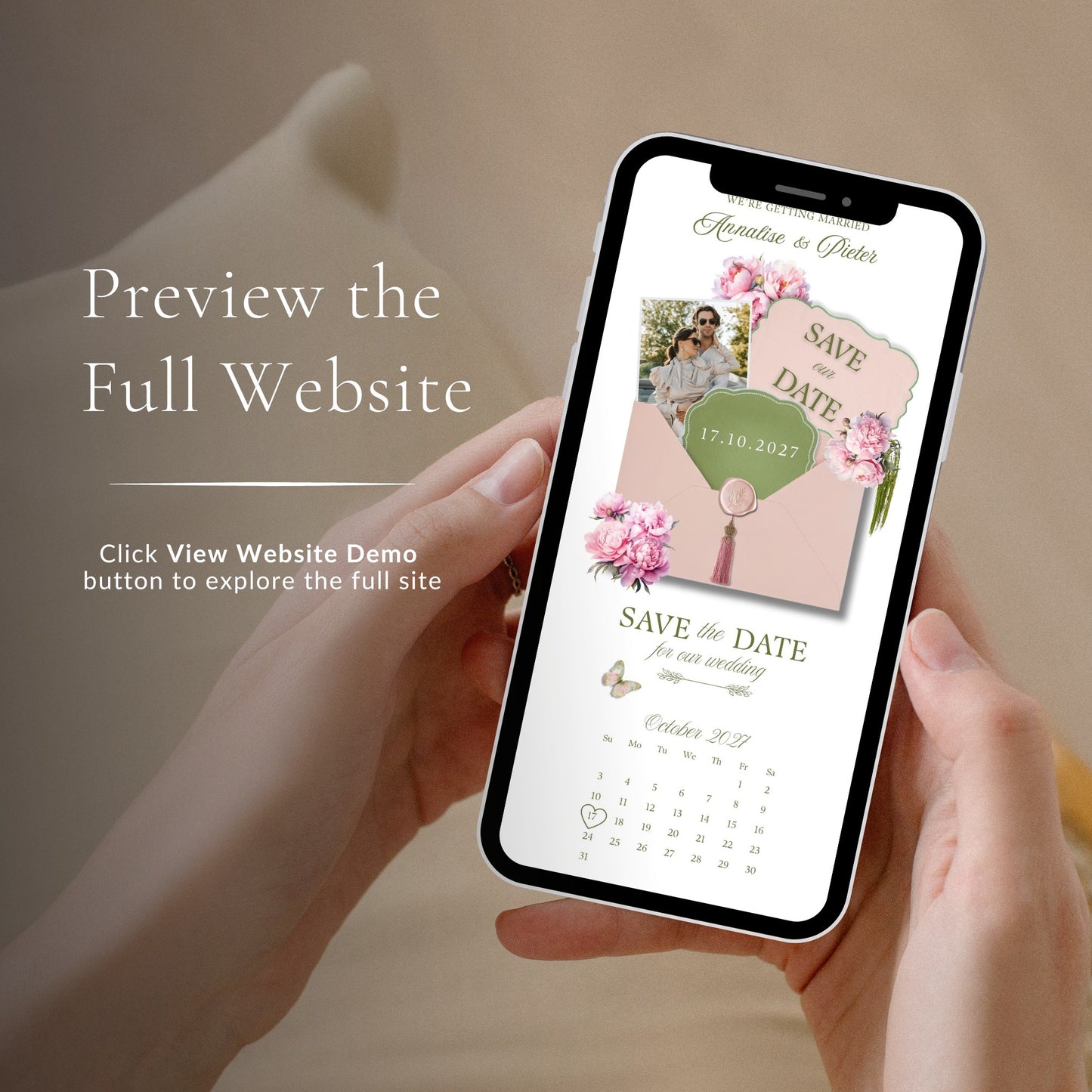 Pink Peony Wedding Save the Date Template