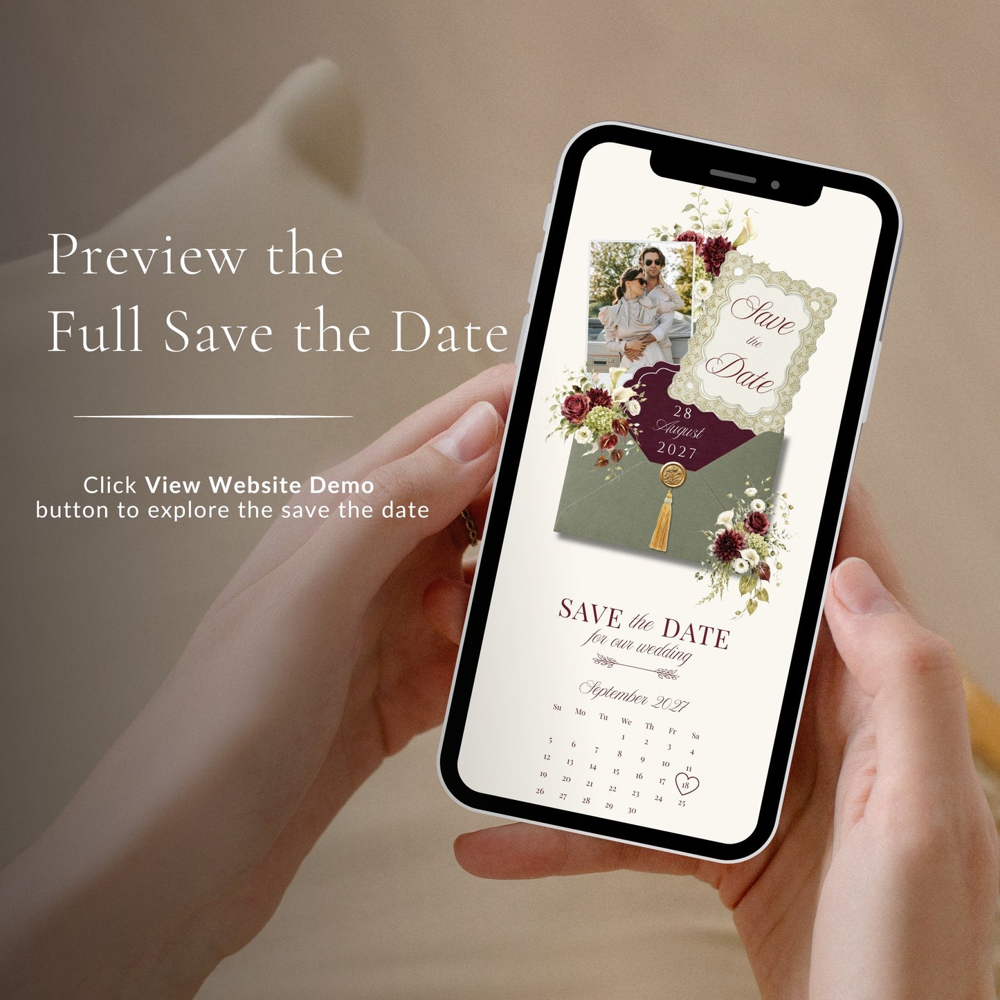 Burgundy Olive Wedding Save the Date Template