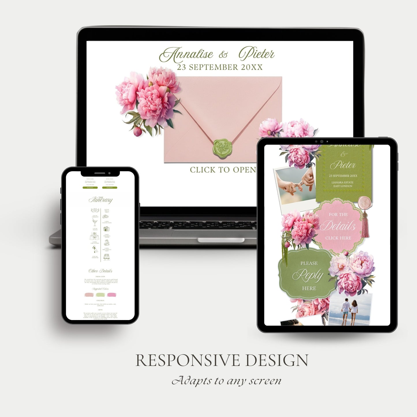 Pink Peony Wedding Website Template