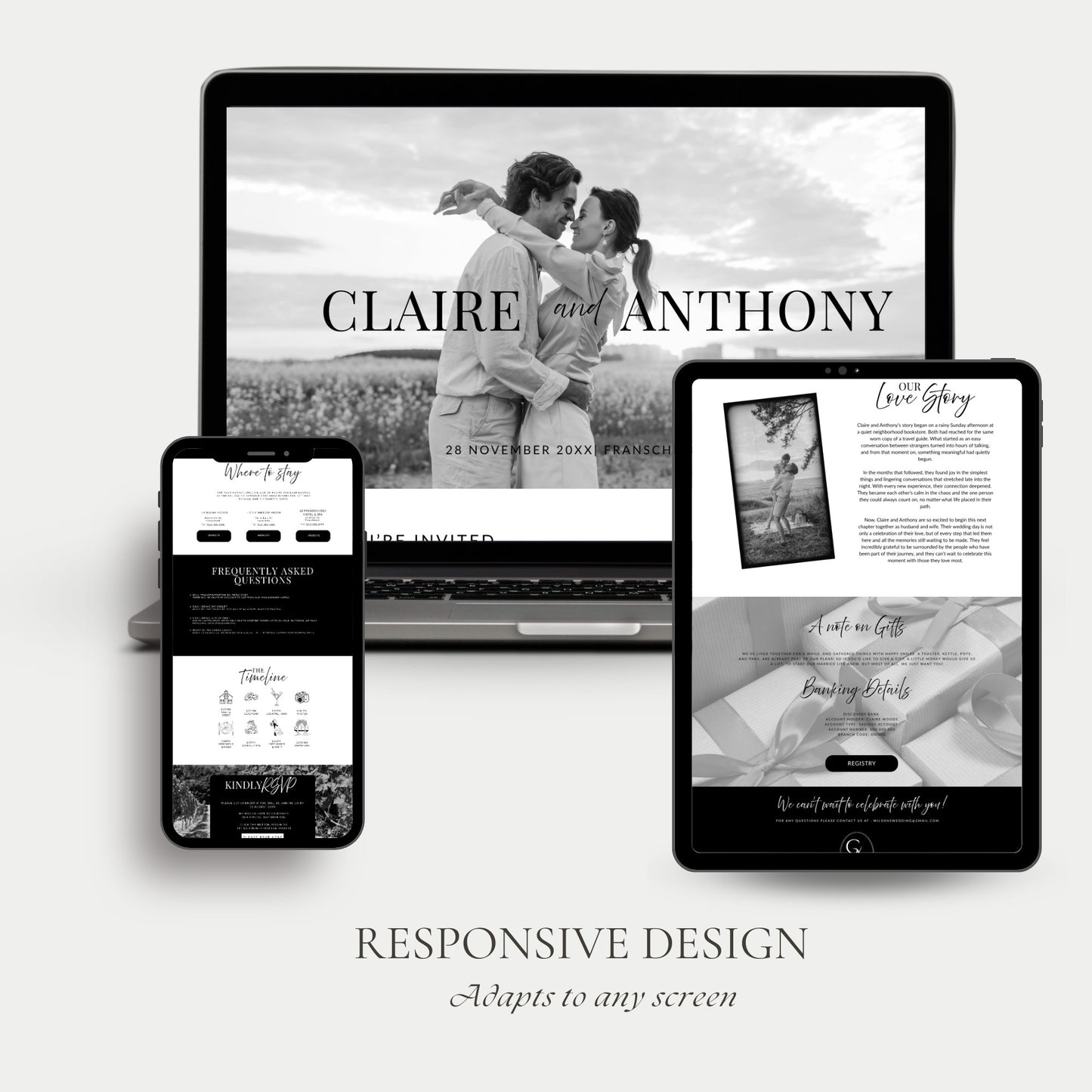Black and White Wedding Website Template