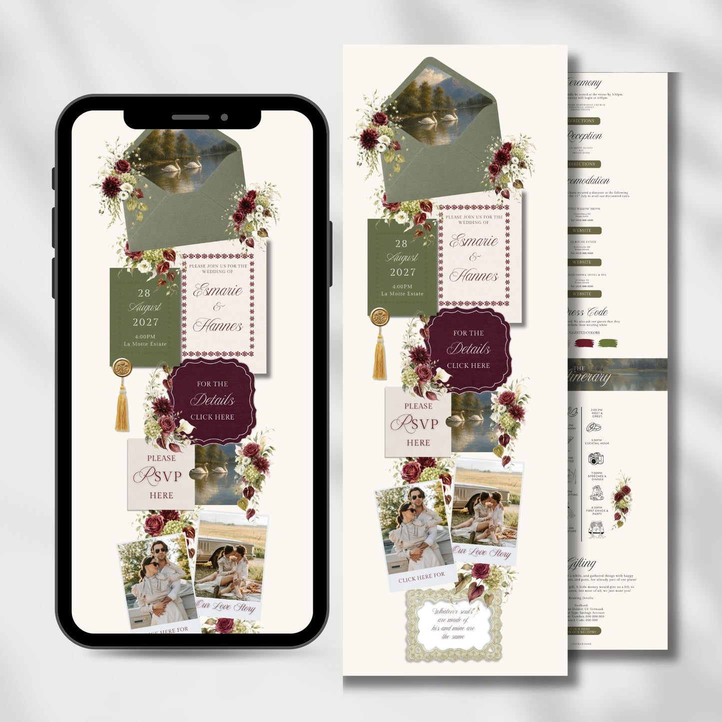 Burgundy Olive Wedding Website Template