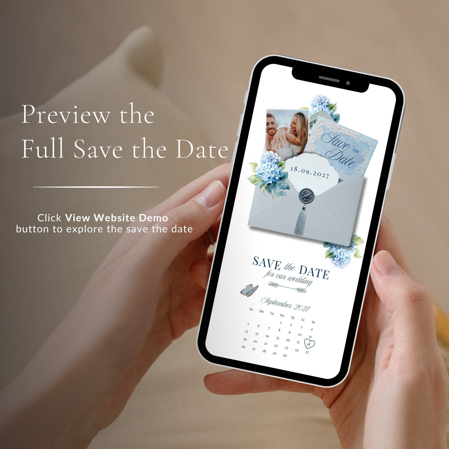 Blue Hydrangea Wedding Save the Date Template