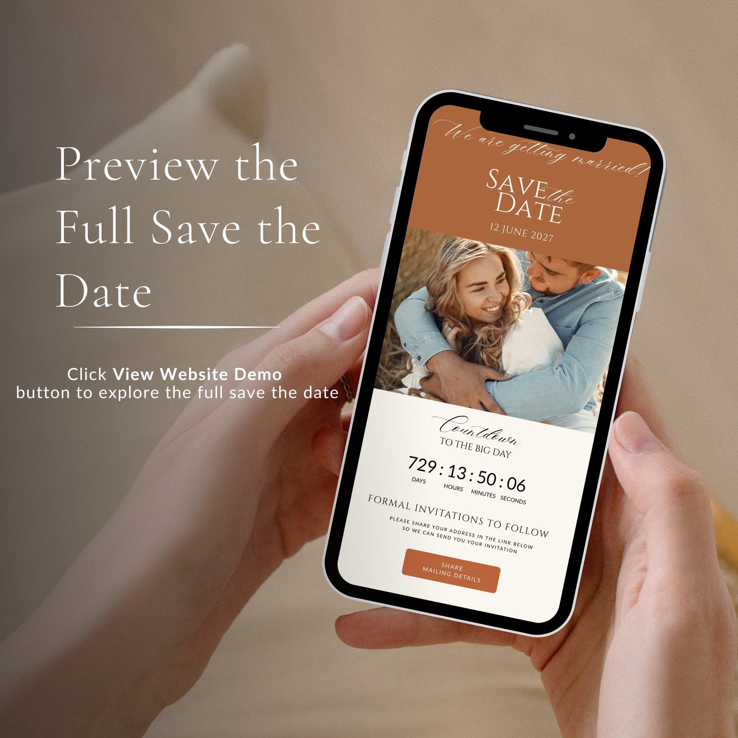 Terracotta Ivory Wedding Save the Date Template