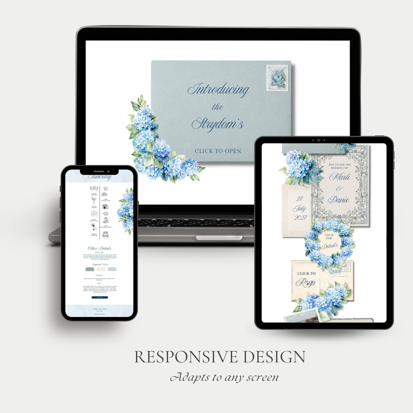 Blue Hydrangea Wedding Website Template