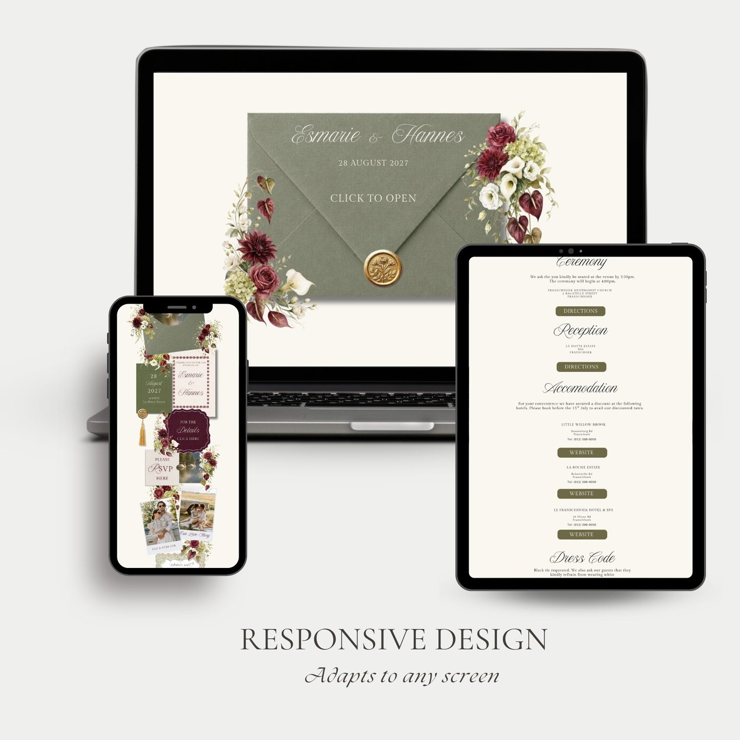 Burgundy Olive Wedding Website Template