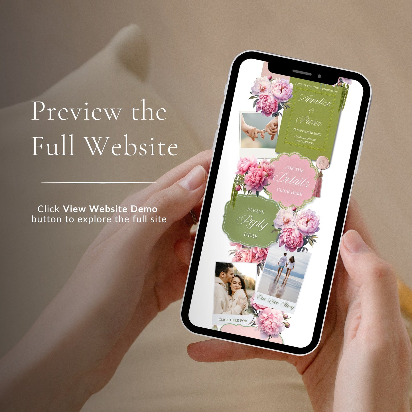 Pink Peony Wedding Website Template