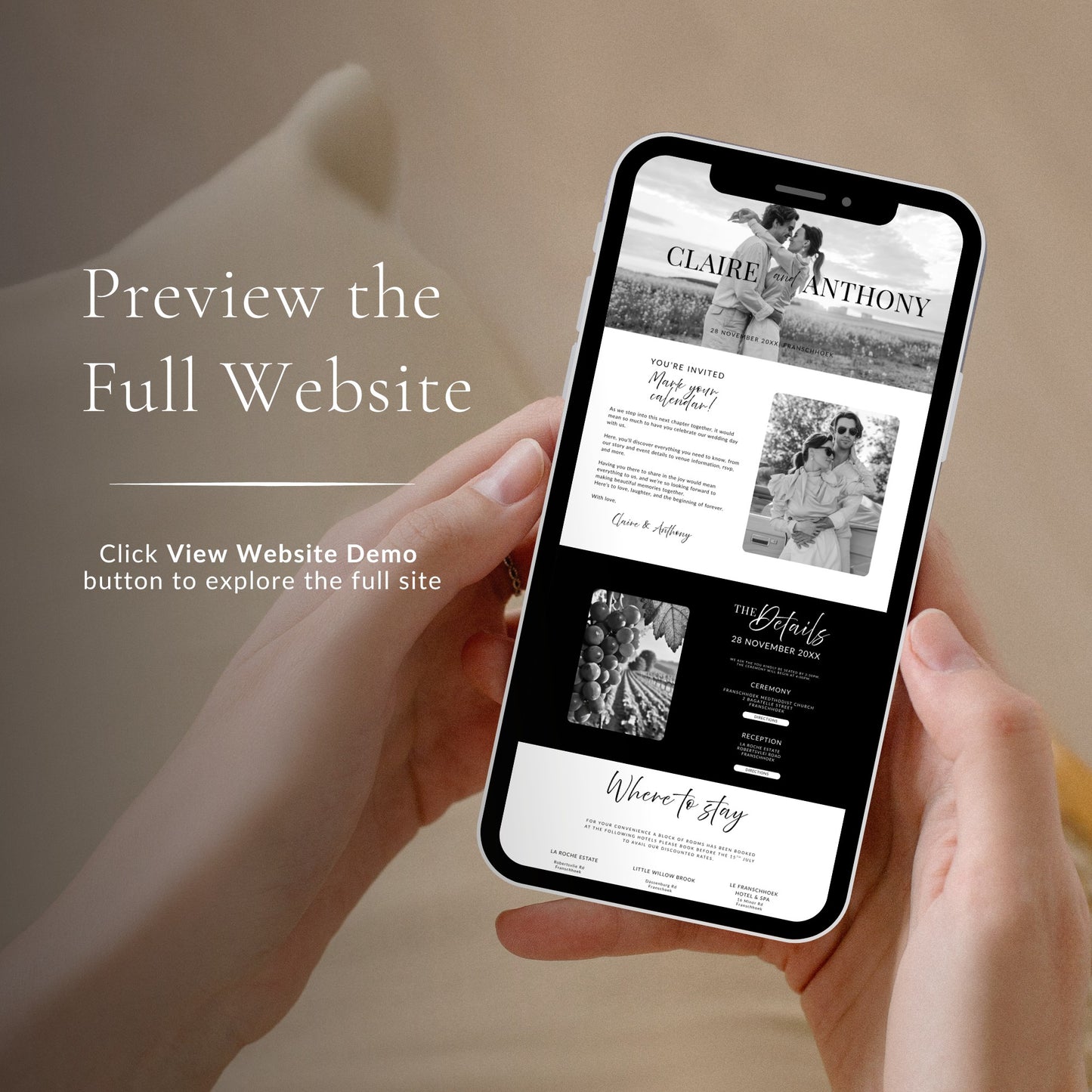 Black and White Wedding Website Template