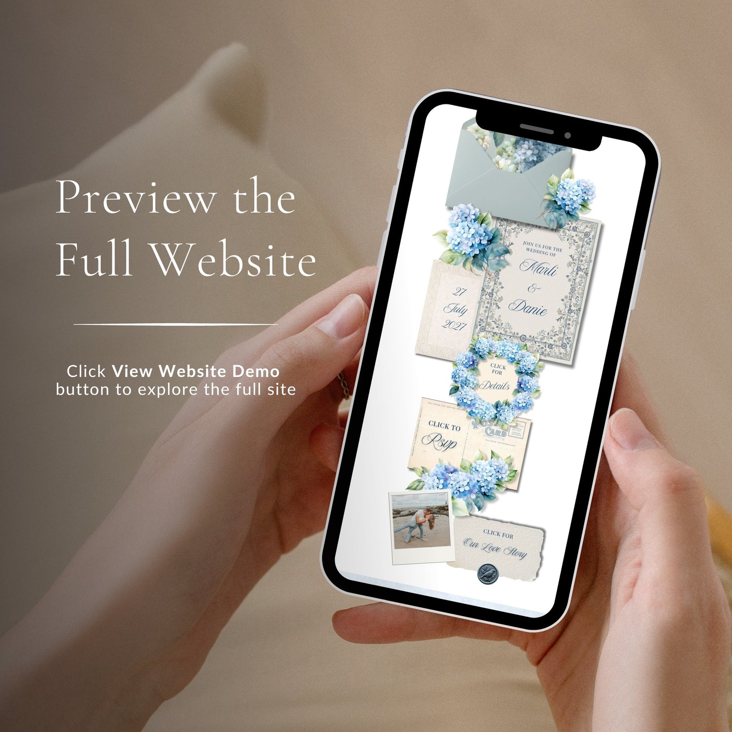 Blue Hydrangea Wedding Website Template