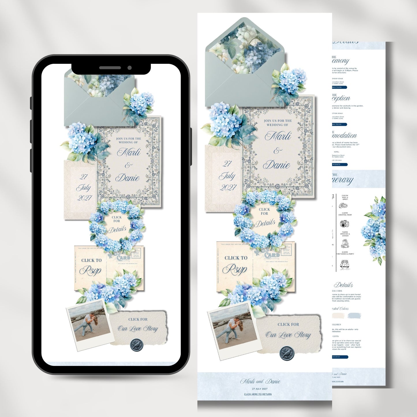 Blue Hydrangea Wedding Website Template