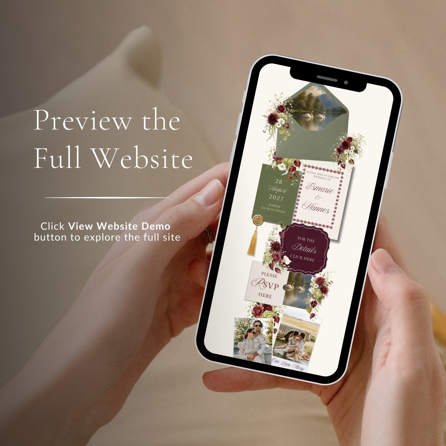 Burgundy Olive Wedding Website Template