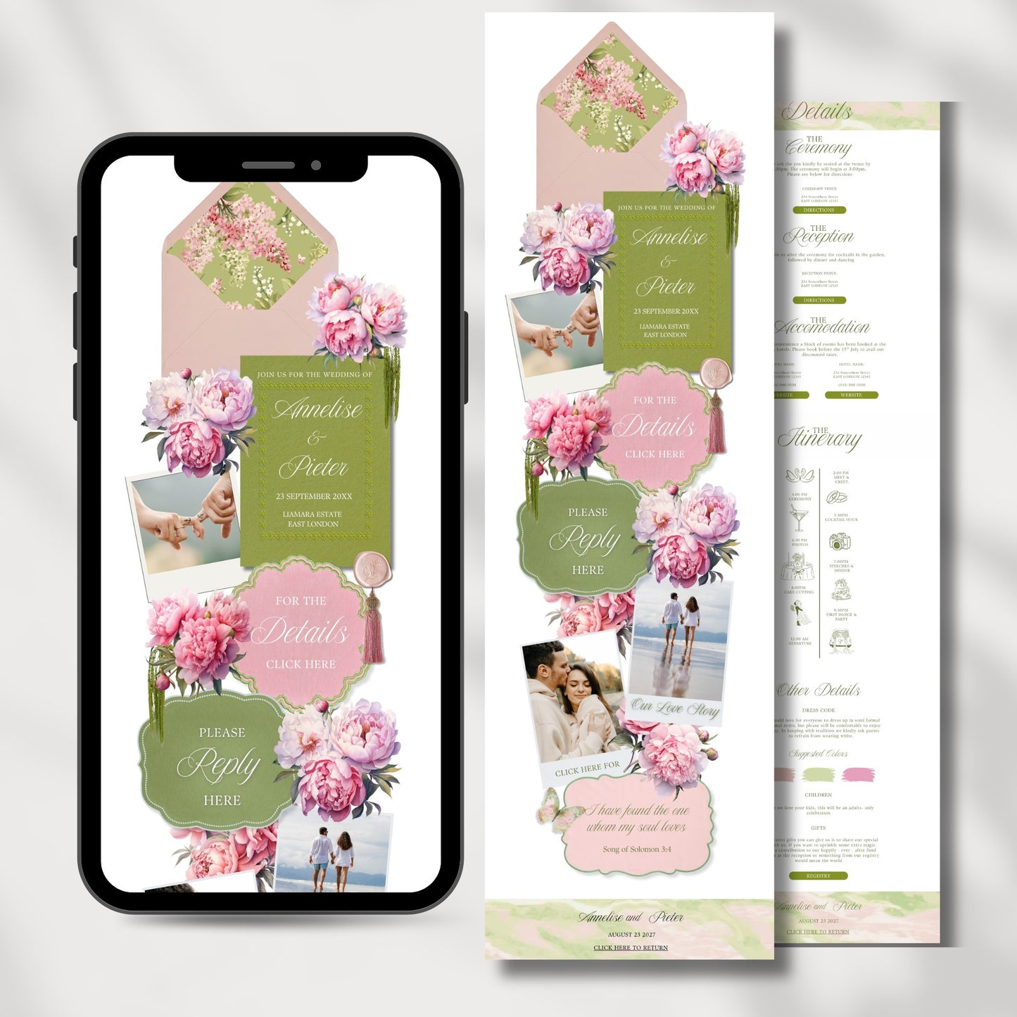 Pink Peony Wedding Website Template