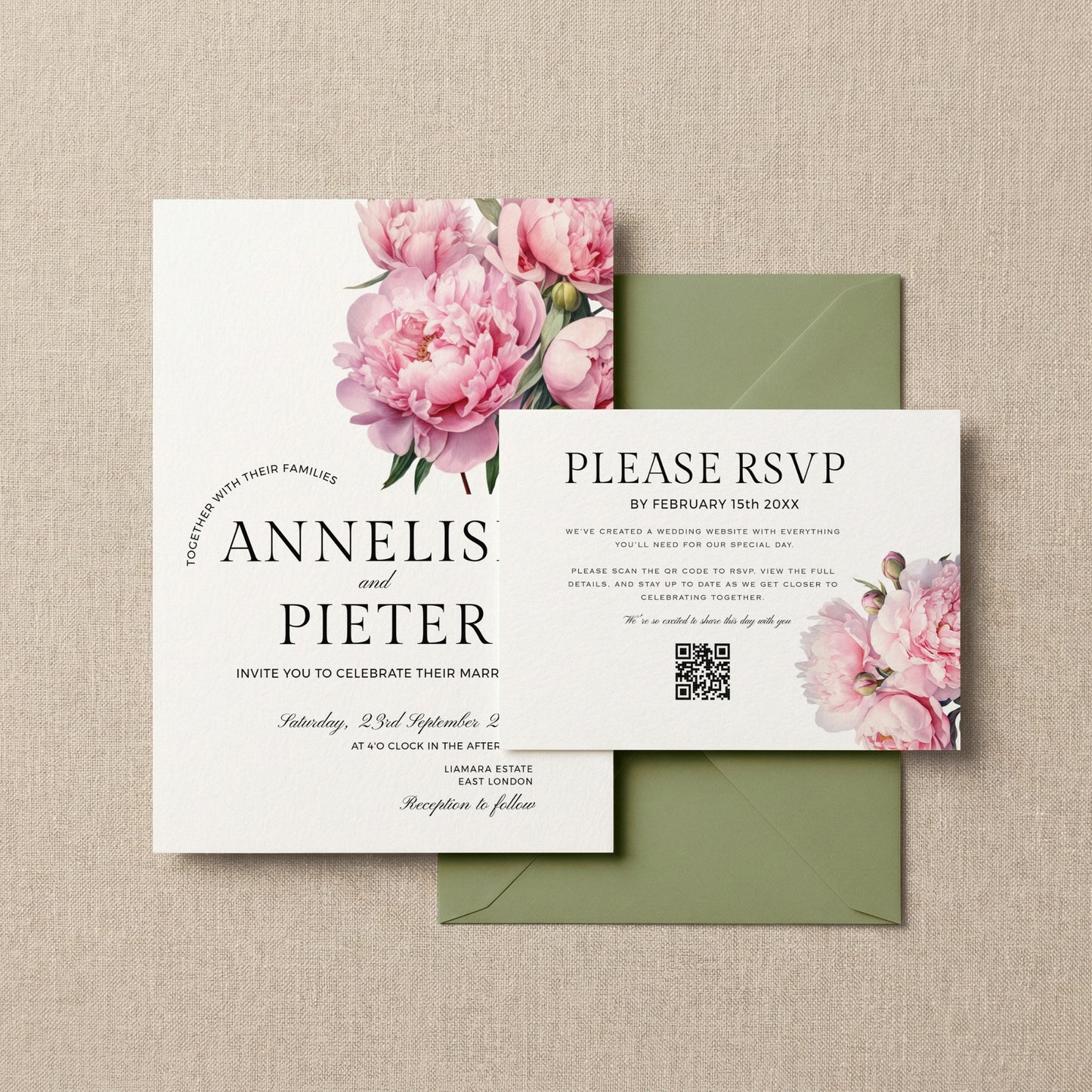 Pink Peony Invitation Template