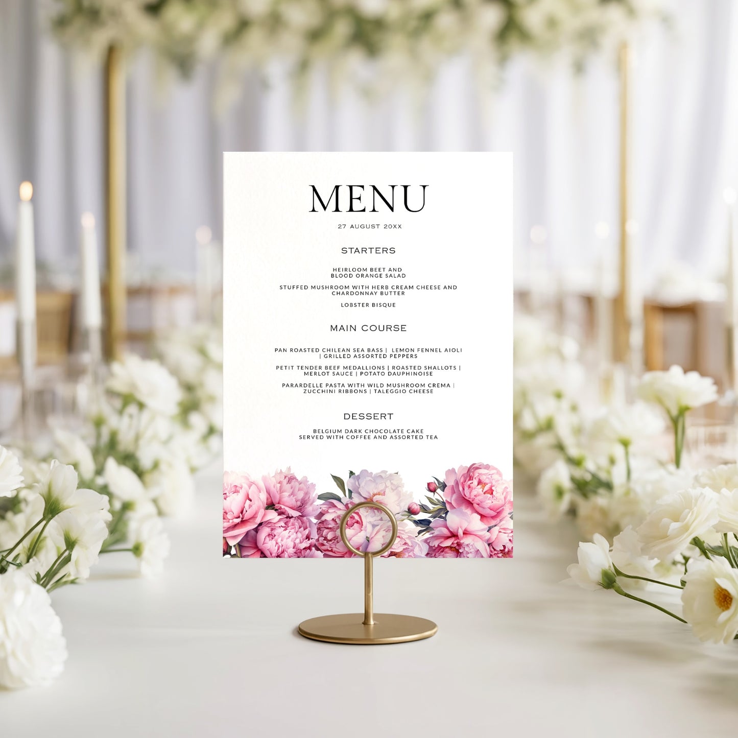 Pink Peony Menu Template