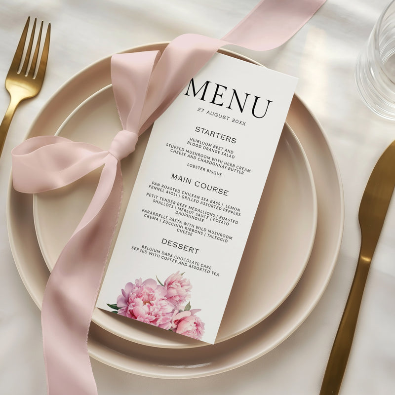 Pink Peony Menu Template