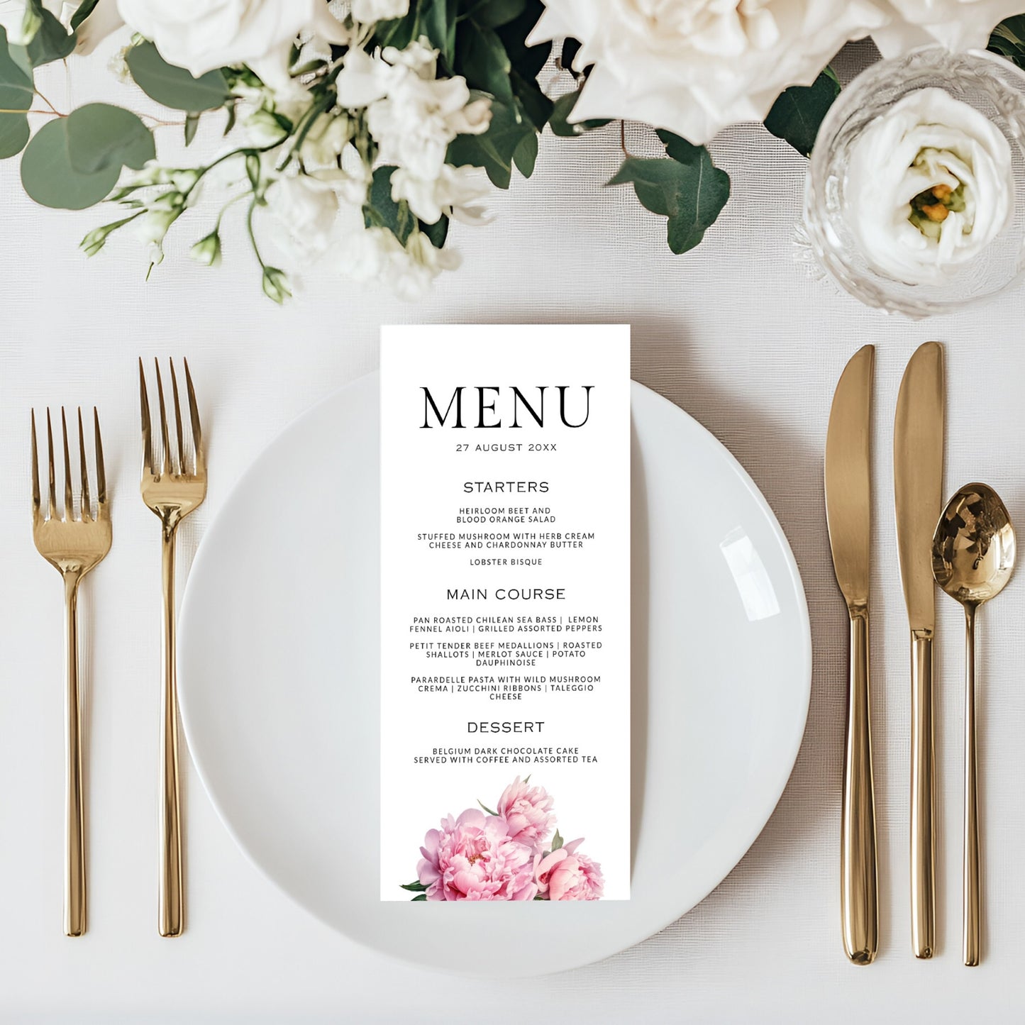 Pink Peony Menu Template