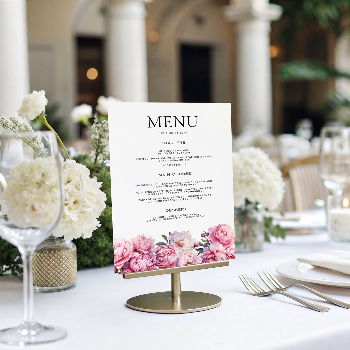 Pink Peony Menu Template