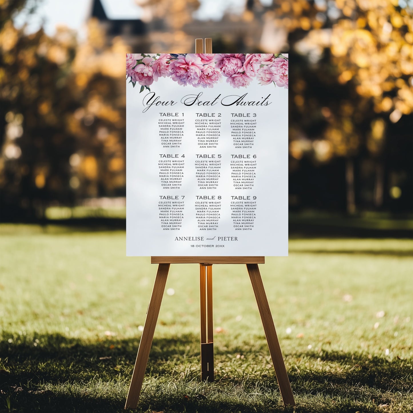 Pink Peony Seating Chart Template