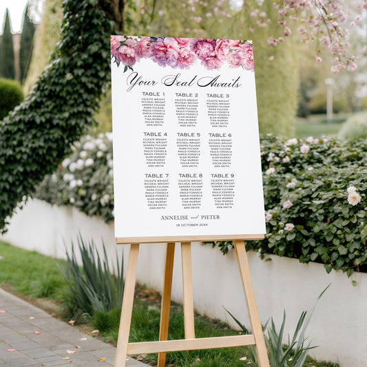 Pink Peony Seating Chart Template